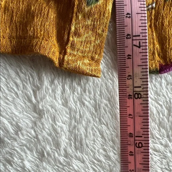House of Harlow Floral Mustard Boho Peasant Blouse Grommet Tie Detail Size Small - Picture 7 of 8